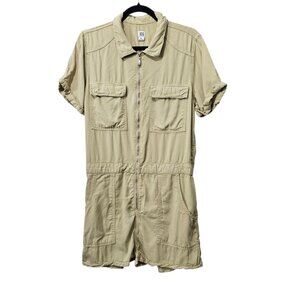 BDG Urban Outfitters Romper Lyocell Front Zip Tan Short Sleeve Utility Jumpsuit